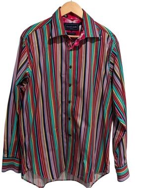 David Smith Australia Striped Colourful Rainbow Long Sleeve Button-Down Shirt